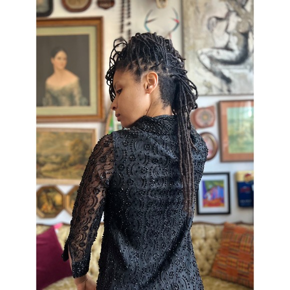 Rare VTG 70s Charles & Co Lace and Sequin made in Hong Kong Size 38/Small - Picture 3 of 10